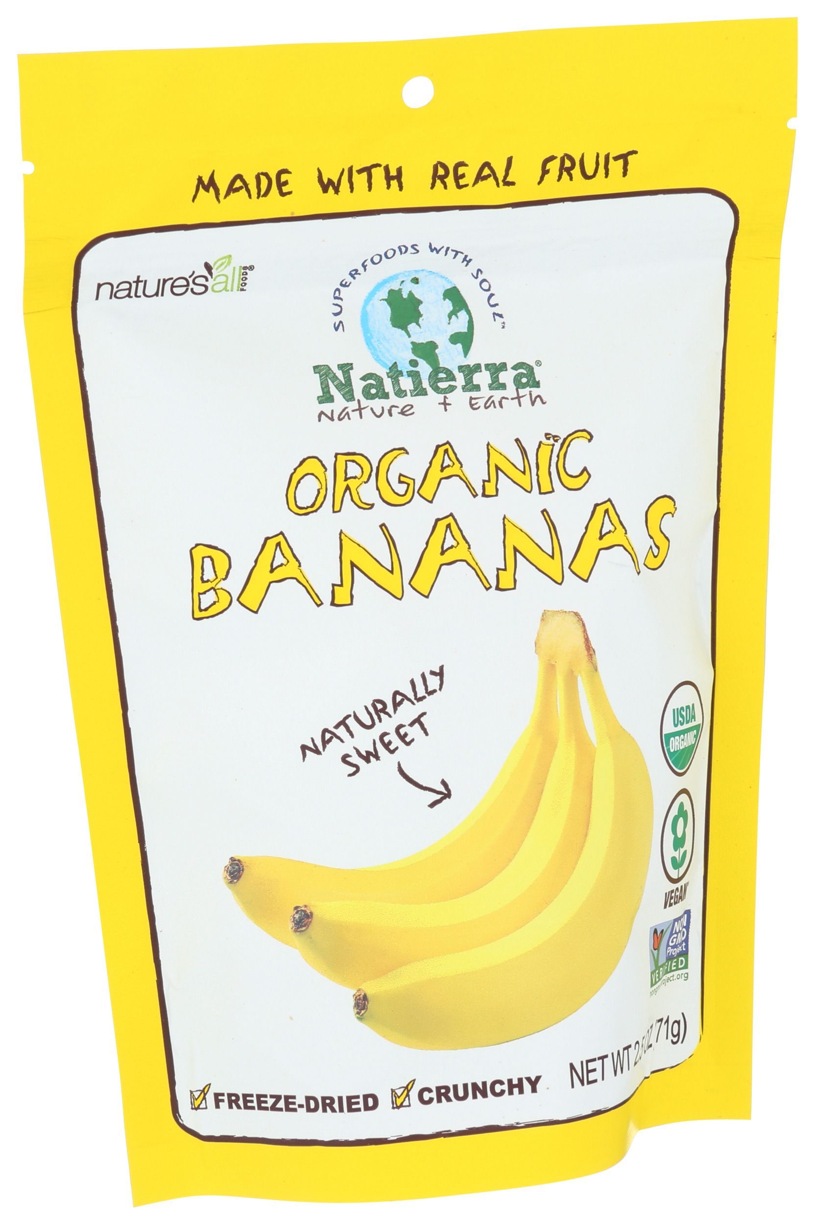 Natierra Nature Plus Earth Organic Freeze Dried Banana, 2.5 Ounce -- 12 Per Case