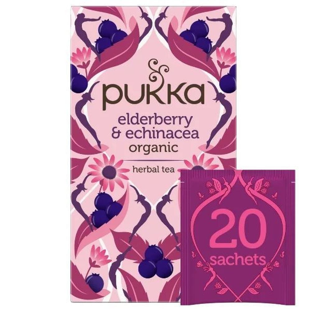 Pukka Organic Elderberry And Echinacea Herbal Tea, 20 Count -- 4 Per Case