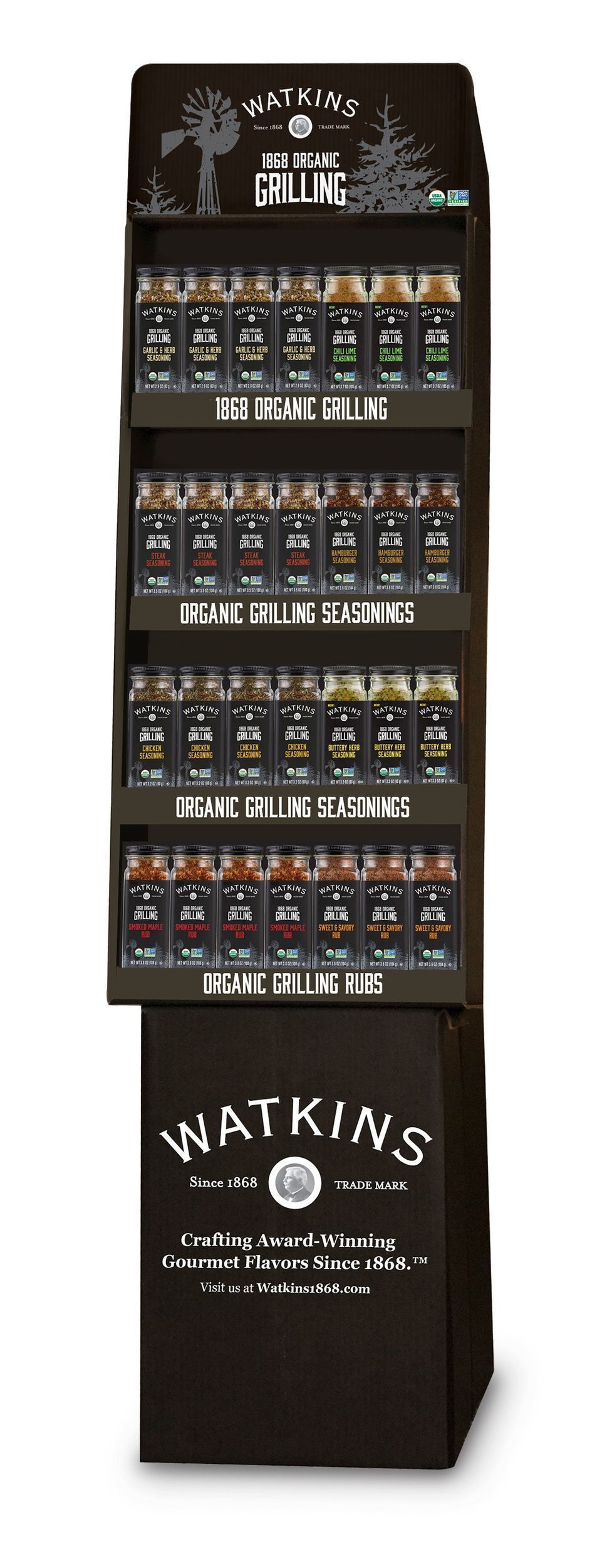 Watkins Organic Eight Varieties Grilling Seasoning, Display -- 56 Per Case