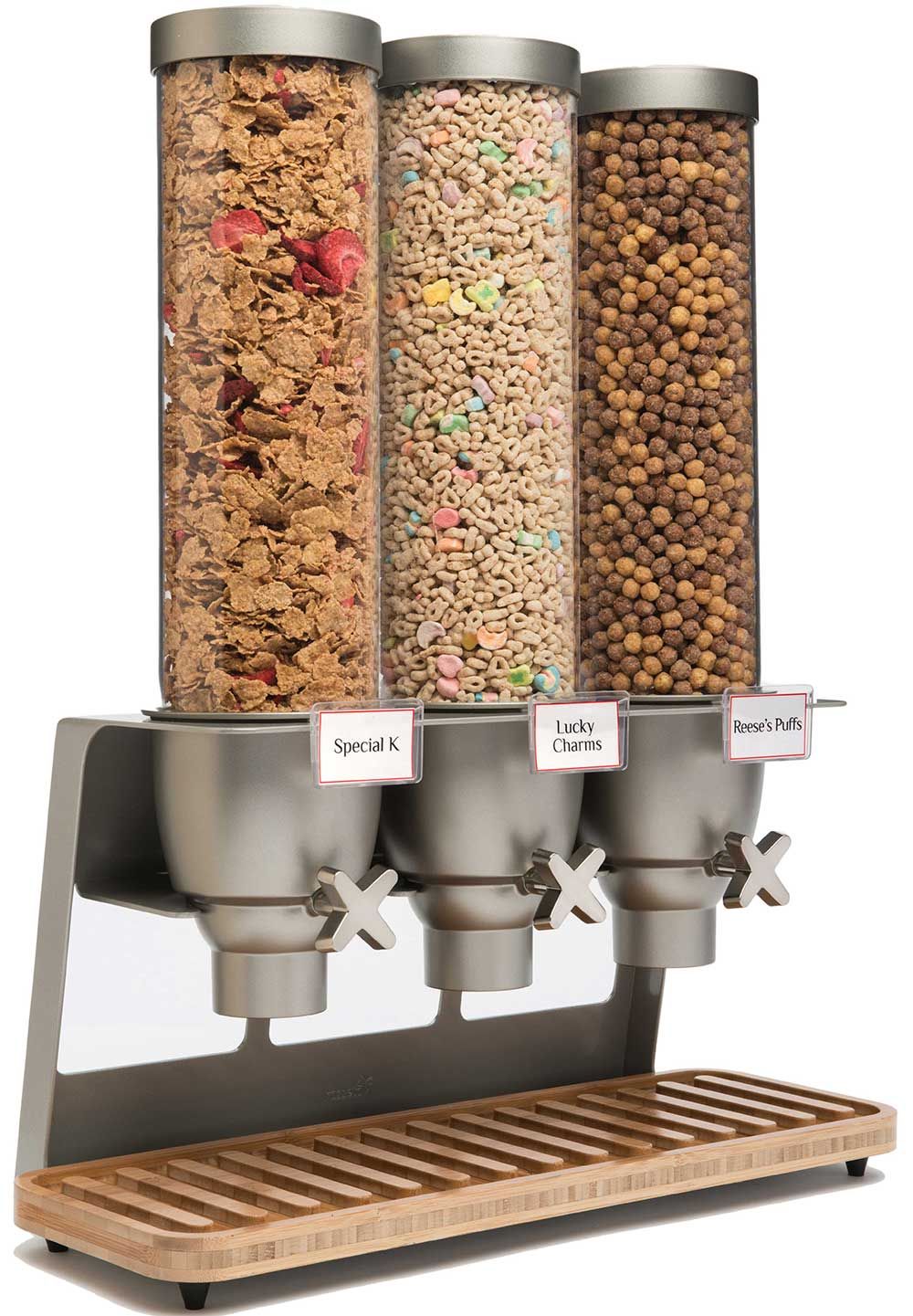Rosseto Ez Serv 3 Container Tabletop Dispenser With Bamboo Tray, 21.13 X 10 X 26.25 Inch