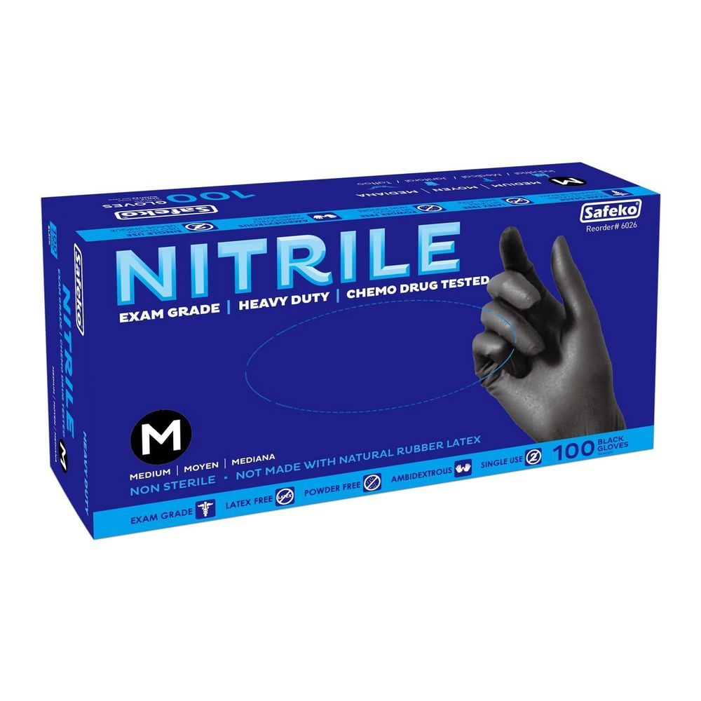 Safeko Medium Black 5 Mil Powder Free Nitrile Examination Gloves, 100 Count -- 10 Per Case