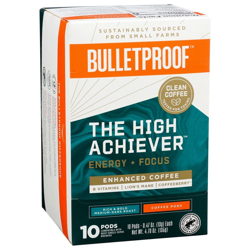 Bulletproof The High Achiever Enhanced Coffee Pods, 10 Count -- 6 Per Case