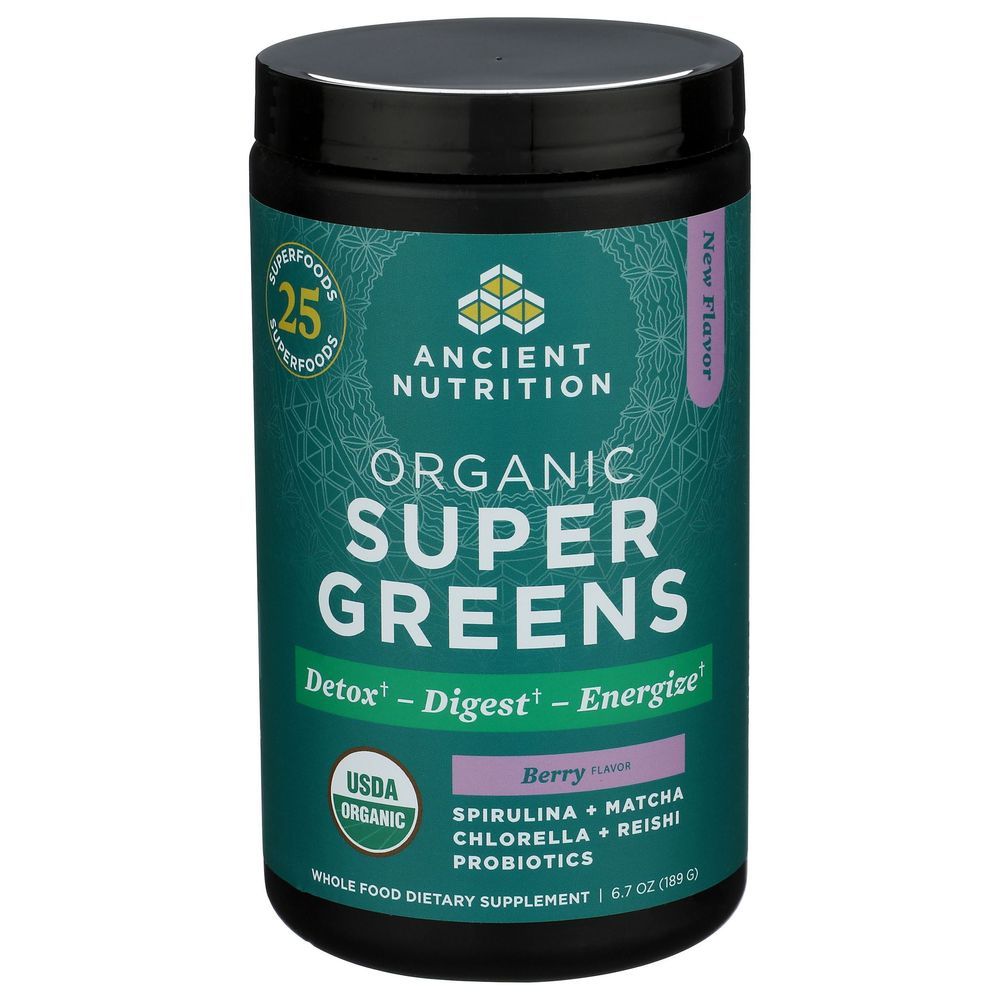 Ancient Nutrition Organic Super Greens Berry Flavor Powder, 6.7 Ounce