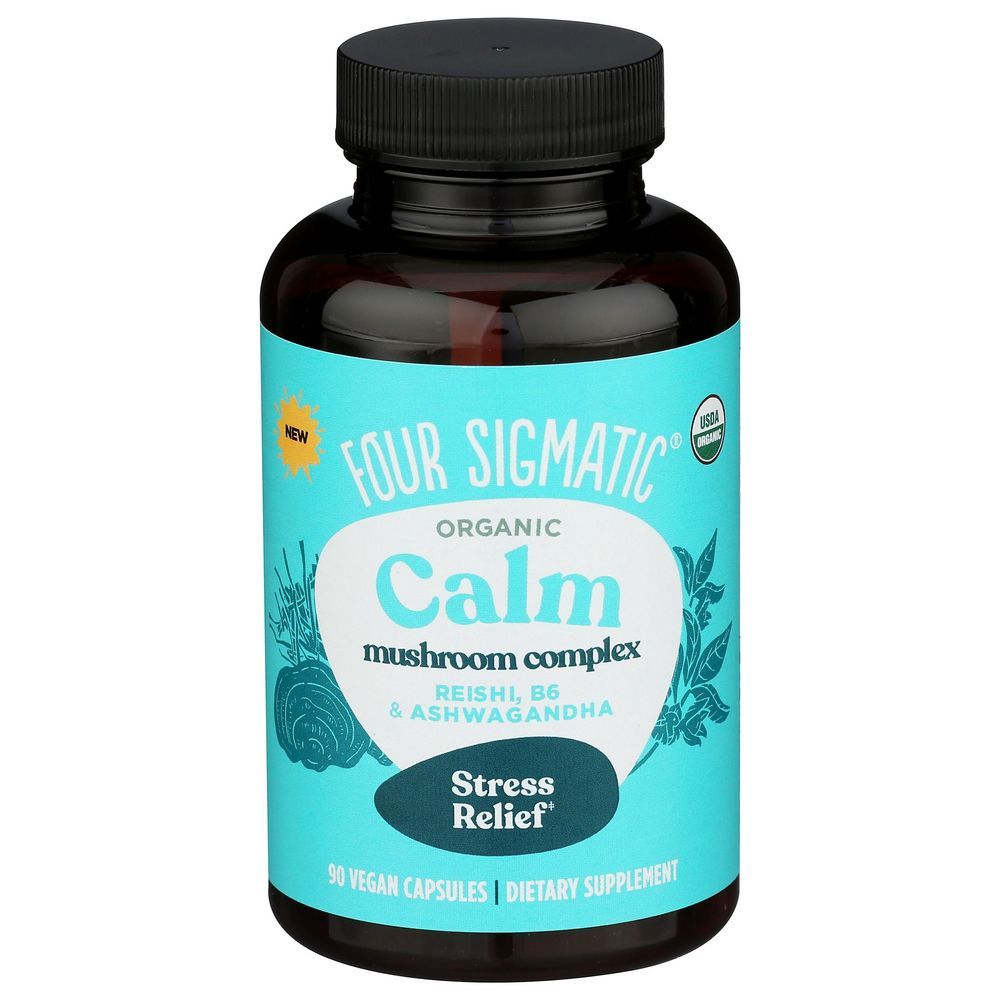 Four Sigmatic Organic Calm Mushroom Stress Relief Vegan Capsules Dietary Supplement, 90 Count
