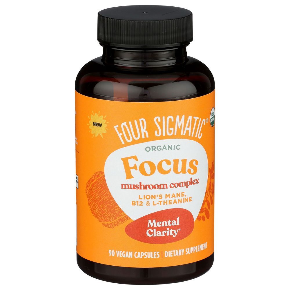 Four Sigmatic Organic Focus Lions Mane Mushroom Complex Vegan Capsules Dietary Supplement, 90 Count