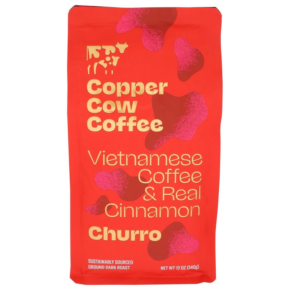 Copper Cow Coffee Churro Vietnamese Dark Roast Ground Coffee, 12 Ounce -- 6 Per Case