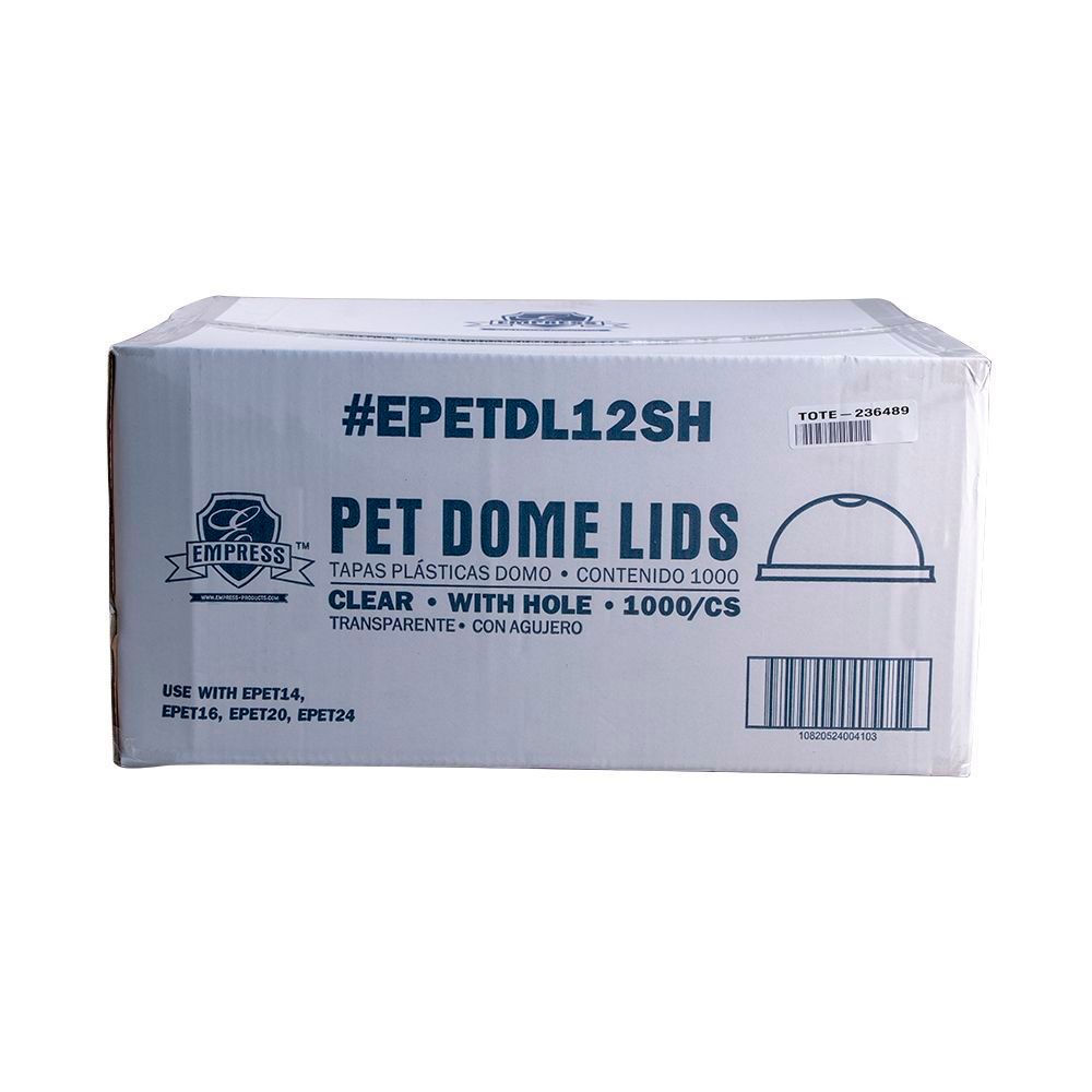 Empress Dome Lid With Hole Fits 12 Ounce Squat, 24 Ounce Pet Cups -- 1000 Per Case