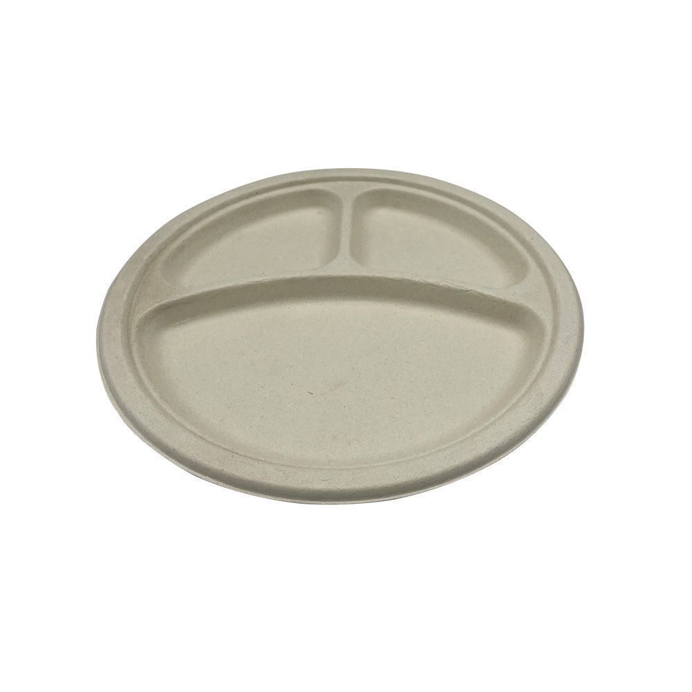 Empress Earth Heavy Weight Natural White Bagasse 3 Compartment Plate, 10 Inch -- 500 Per Case