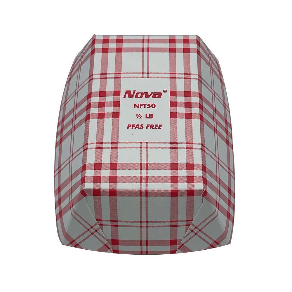 Nova Pfas Free Red Plaid Food Tray, 1/2 Pound Capacity -- 1000 Per Case