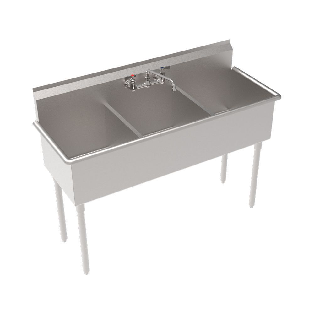 Krowne Three Compartment Basin Sink With Three 18 X 18 Inch Bowls, 57 Inch Width X 21.5 Inch Depth