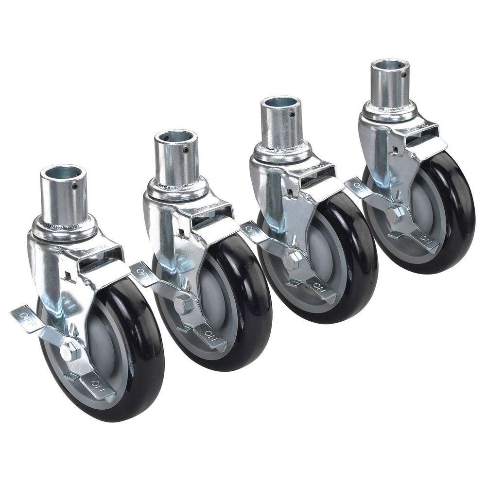 Krowne 6 Inch Overall Universal Wire Shelving Caster With Side Brake And 5 Inch Wheel, Set Of 4