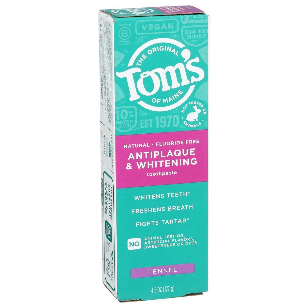 Tom's Of Maine Fennel Antiplaque And Whitening Fluoride Free Toothpaste, 4.5 Ounce -- 6 Per Case