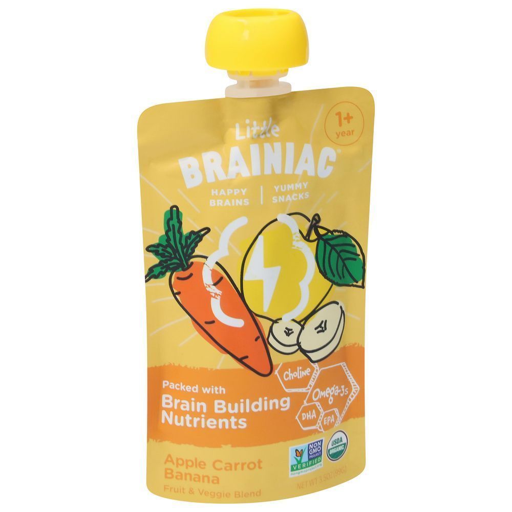 Brainiac Organic Apple Carrot Banana Fruit And Veggie Blend For 1 Plus Year Baby, 3.5 Ounce -- 12 Per Case