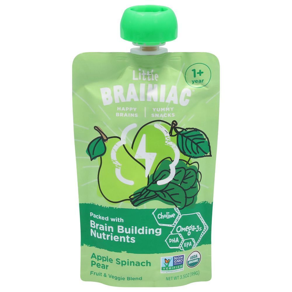 Brainiac Organic Apple Spinach Pear Fruit And Veggie Blend For 1 Plus Year Baby, 3.5 Ounce -- 12 Per Case