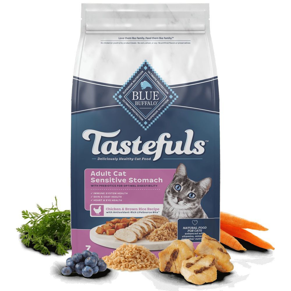 Blue Buffalo Tastefuls Sensitive Stomach Chicken And Brown Rice Recipe Adult Dry Cat Food, 3 Pound -- 5 Per Case