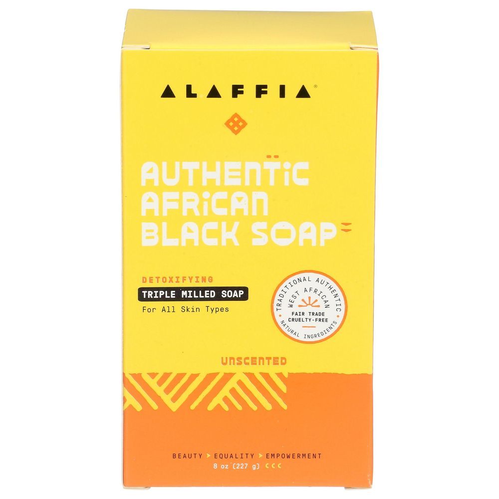 Alaffia Unscented Triple Milled Authentic African Black Soap Bar, 8 Ounce -- 4 Per Case