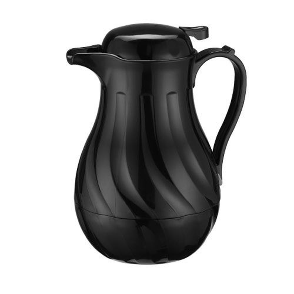 Winco Vsw-42k Plastic Black Swirl Pattern Push Button Insulated Beverage Carafe, 42 Ounce Capacity