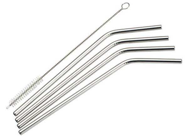 Winco 18/8 Stainless Steel Curved Drinking Straw Set, 1/4 X 1/4 X 8 1/2 Inch -- 48 Set Per Case