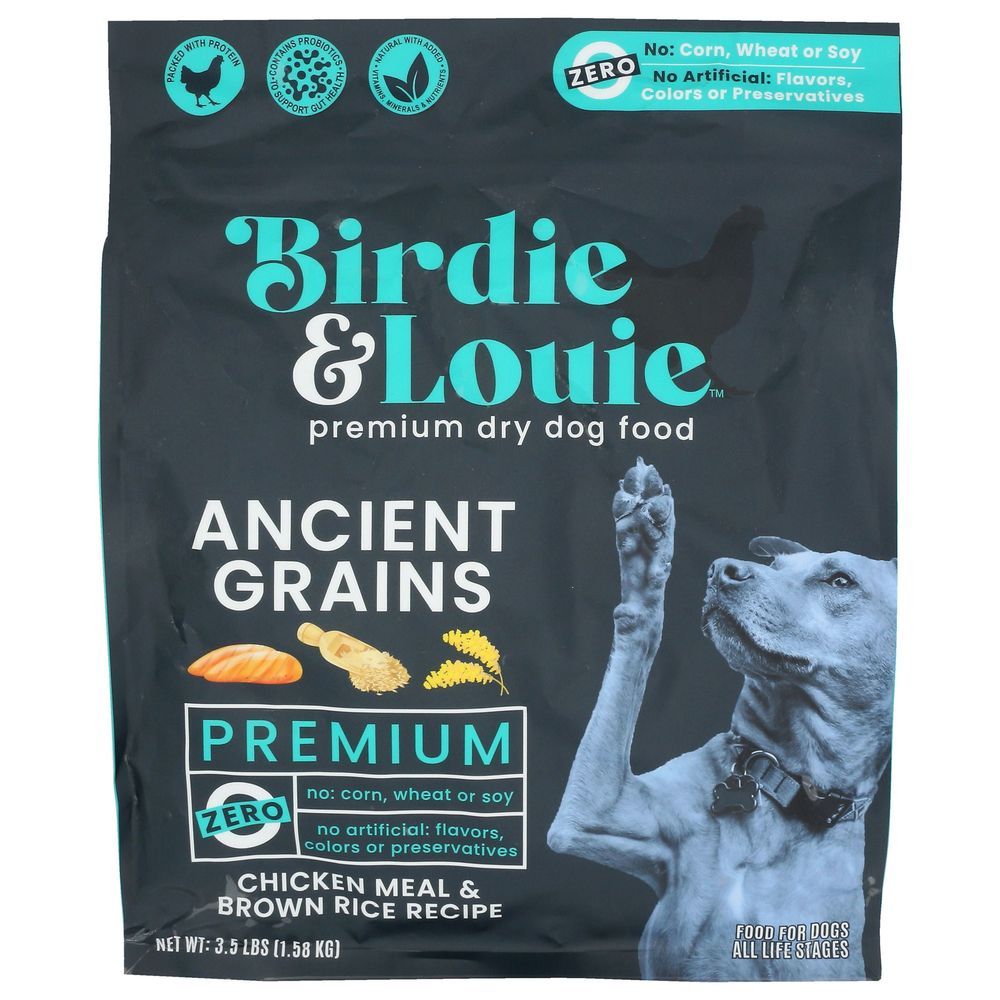 Birdie And Louie Ancient Grains Premium Chicken Meal And Brown Rice Recipe Dry Dog Food, 3.5 Pound -- 4 Per Case