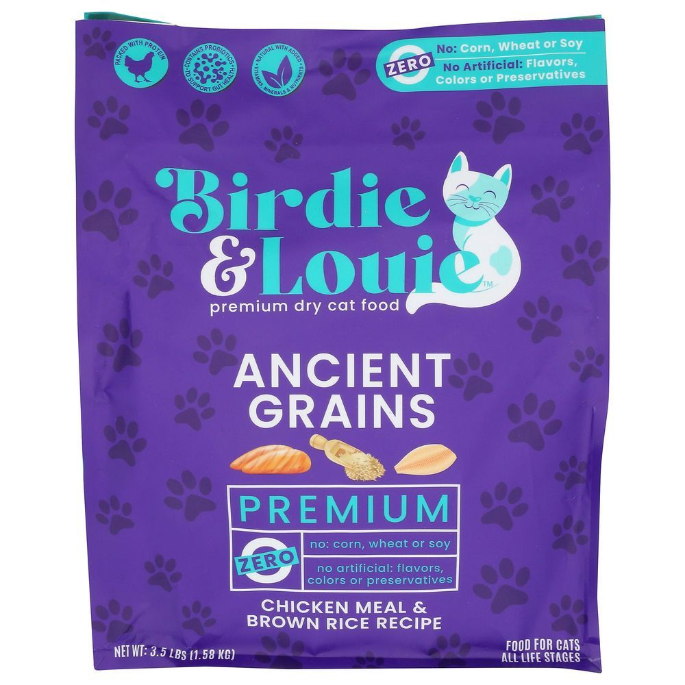 Birdie And Louie Ancient Grains Premium Chicken Meal And Brown Rice Recipe Dry Cat Food, 3.5 Pound -- 4 Per Case