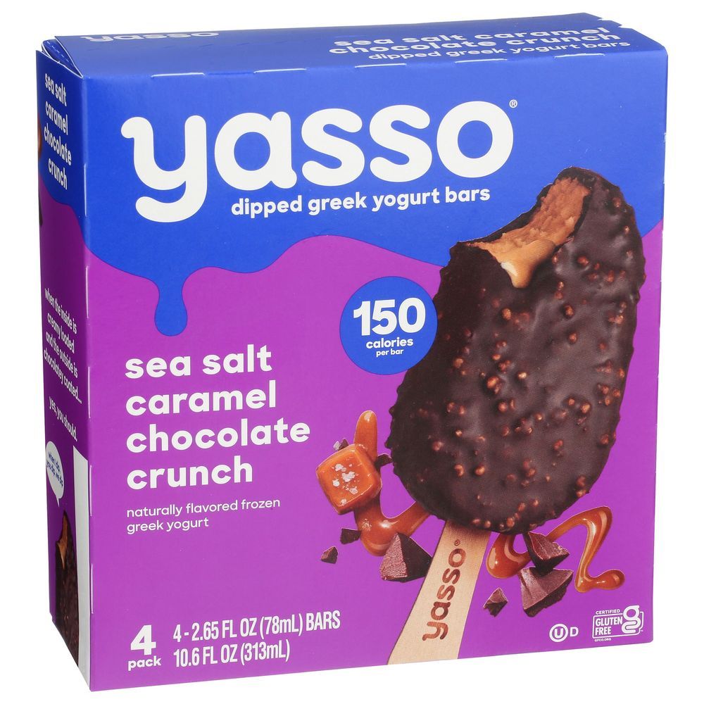 Yasso Sea Salt Caramel Chocolate Crunch Dipped Greek Yogurt Bar, 4 Count -- 8 Per Case