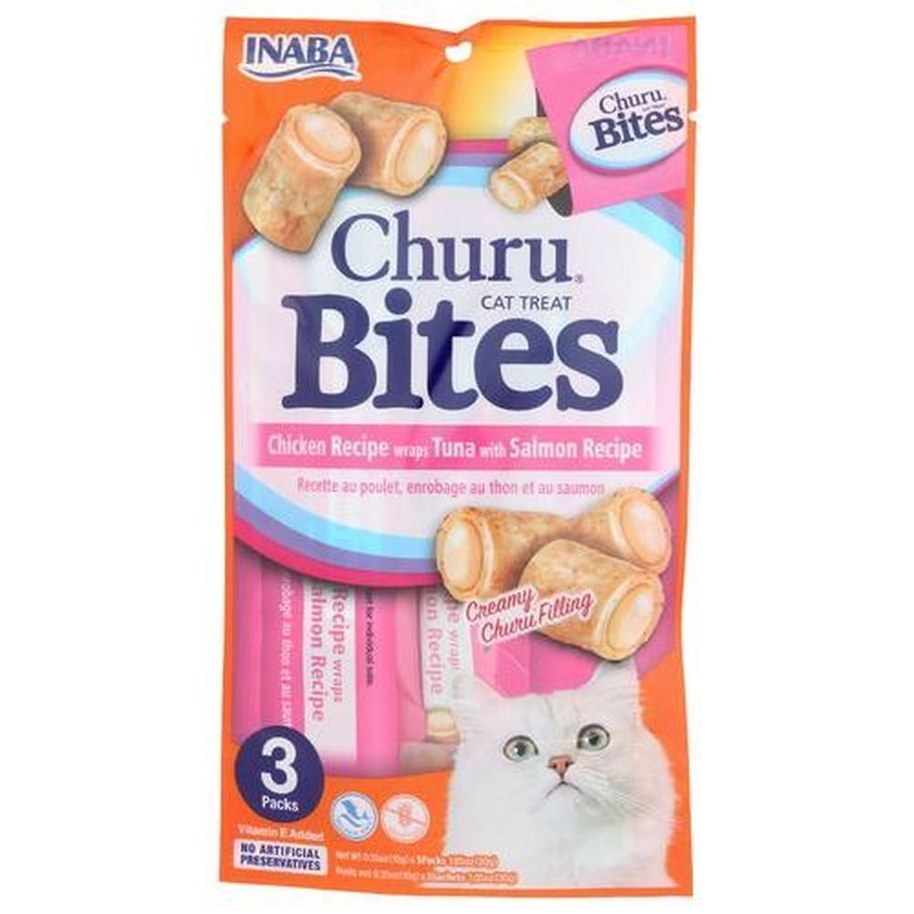 Inaba Churu Bites Chicken Recipe Wraps Tuna With Salmon Recipe Cat Treats, 1.05 Ounce -- 8 Per Case