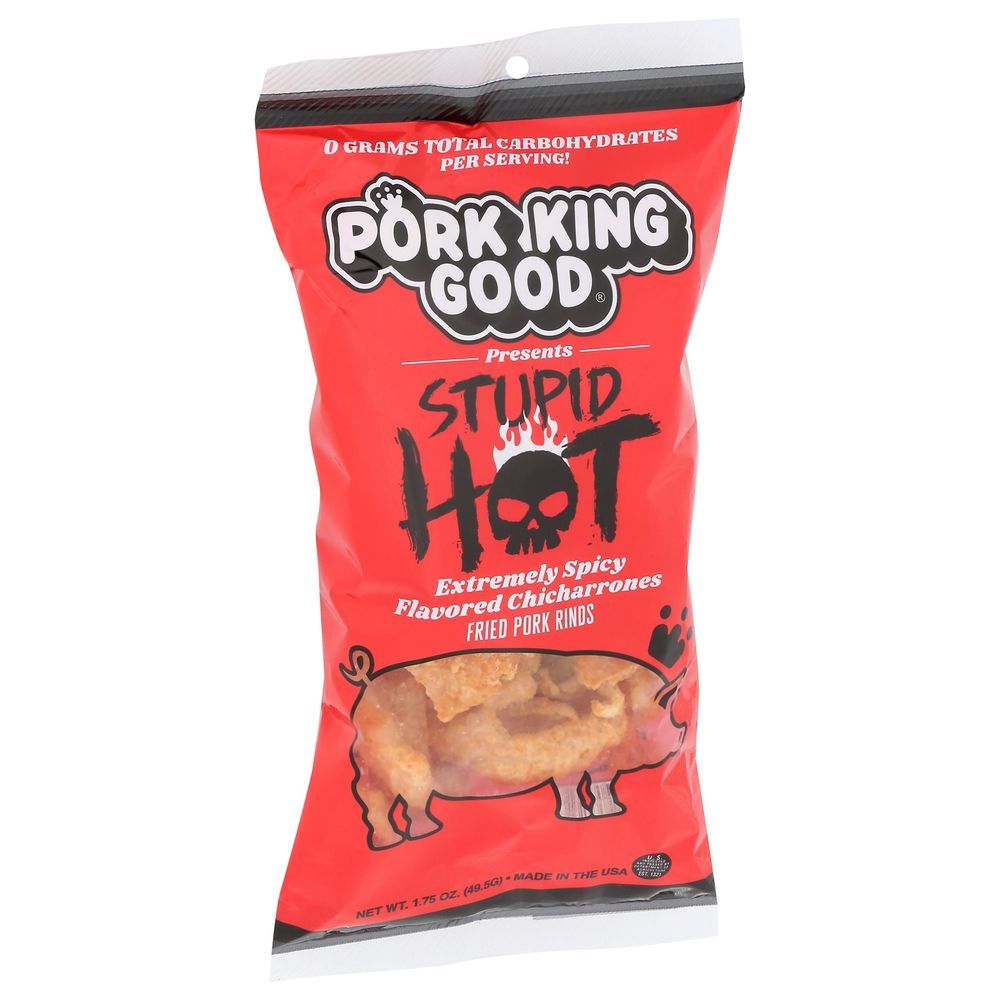 Pork King Good Stupid Hot Pork Rinds, 1.75 Ounce -- 12 Per Case