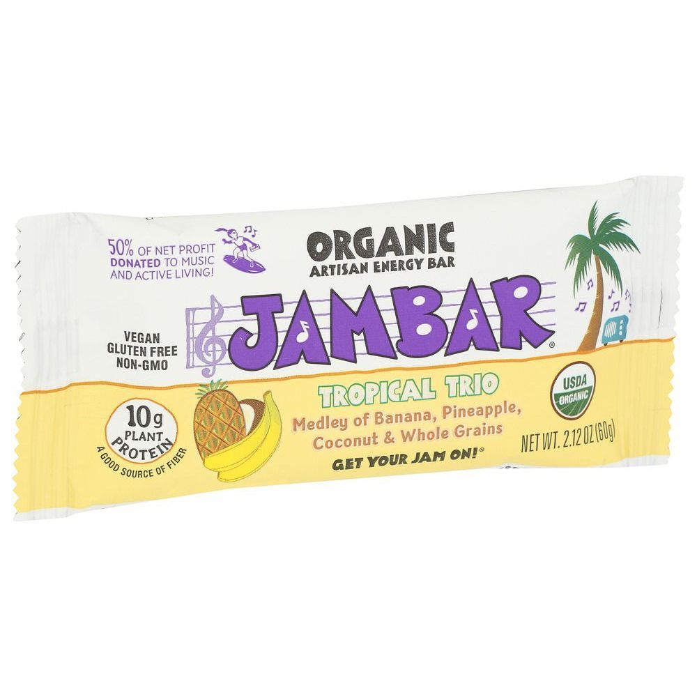 Jambar Organic Tropical Trio Artisan Energy Bar, 2.12 Ounce -- 12 Per Case