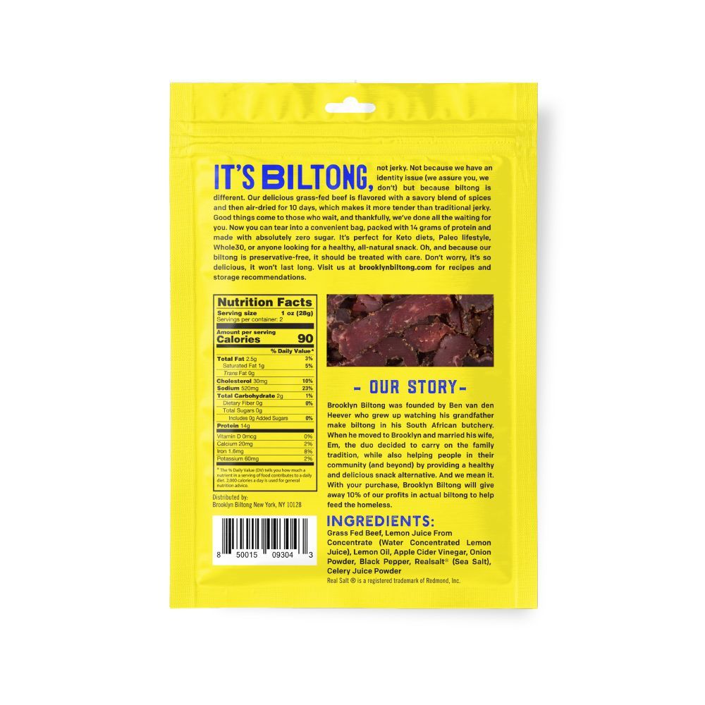 Brooklyn Biltong Lemon Pepper Air Dried Beef Jerky, 2 Ounce -- 8 Per Case