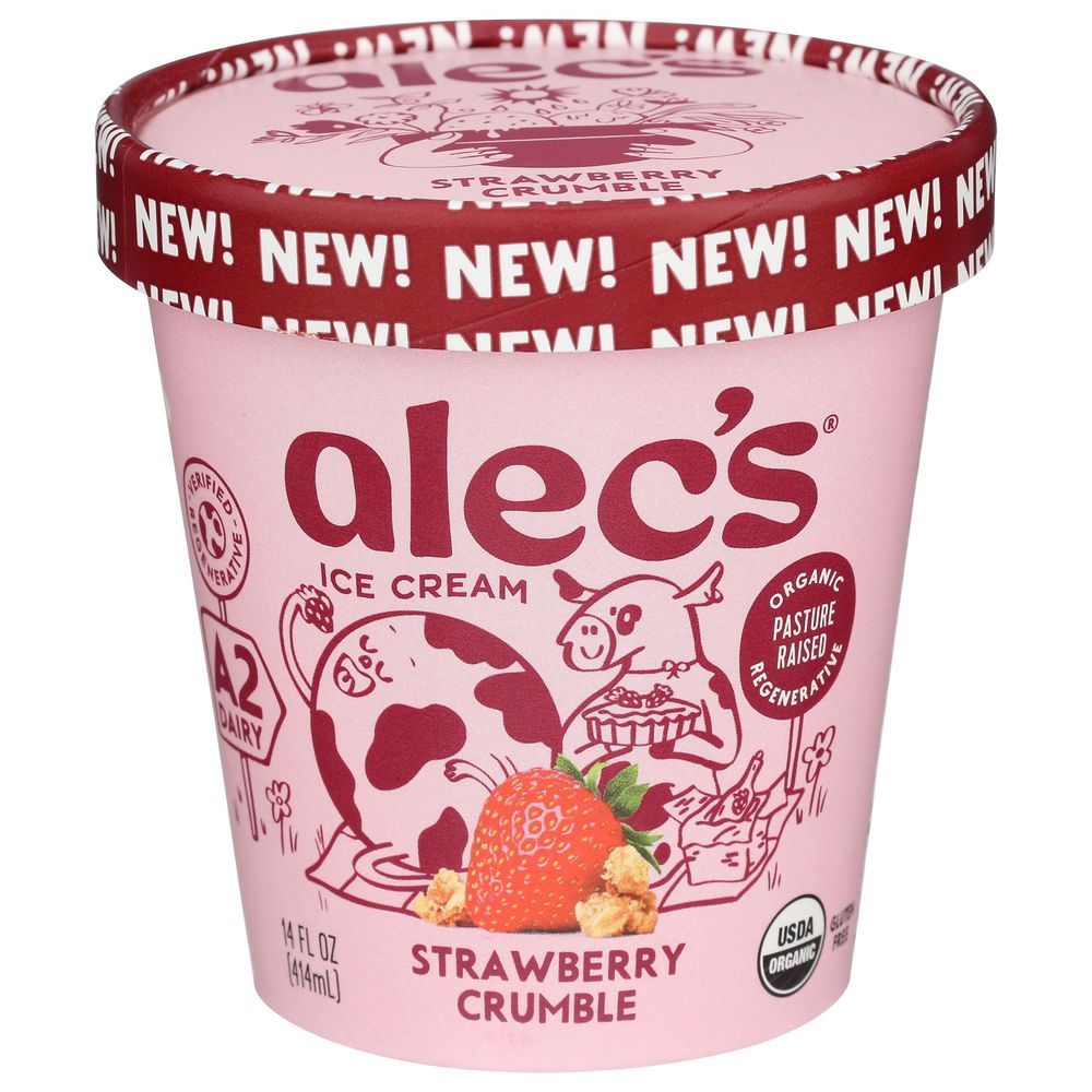 Alecs Organic Strawberry Crumble Ice Cream, 14 Fluid Ounce -- 8 Per Case