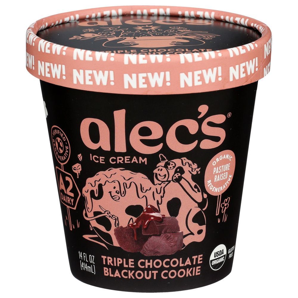 Alecs Organic Triple Chocolate Blackout Cookie Ice Cream, 14 Fluid Ounce -- 8 Per Case