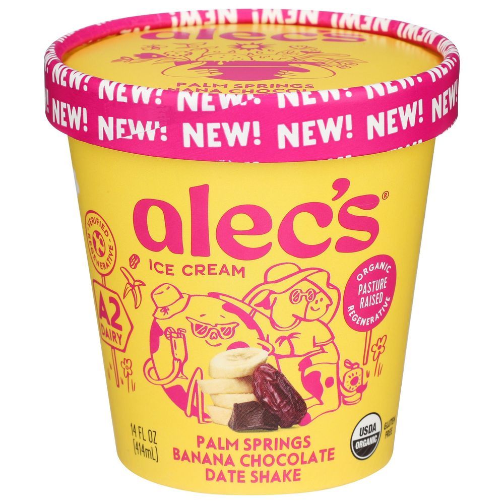 Alecs Organic Palm Springs Banana Chocolate Date Shake Ice Cream, 14 Fluid Ounce -- 8 Per Case