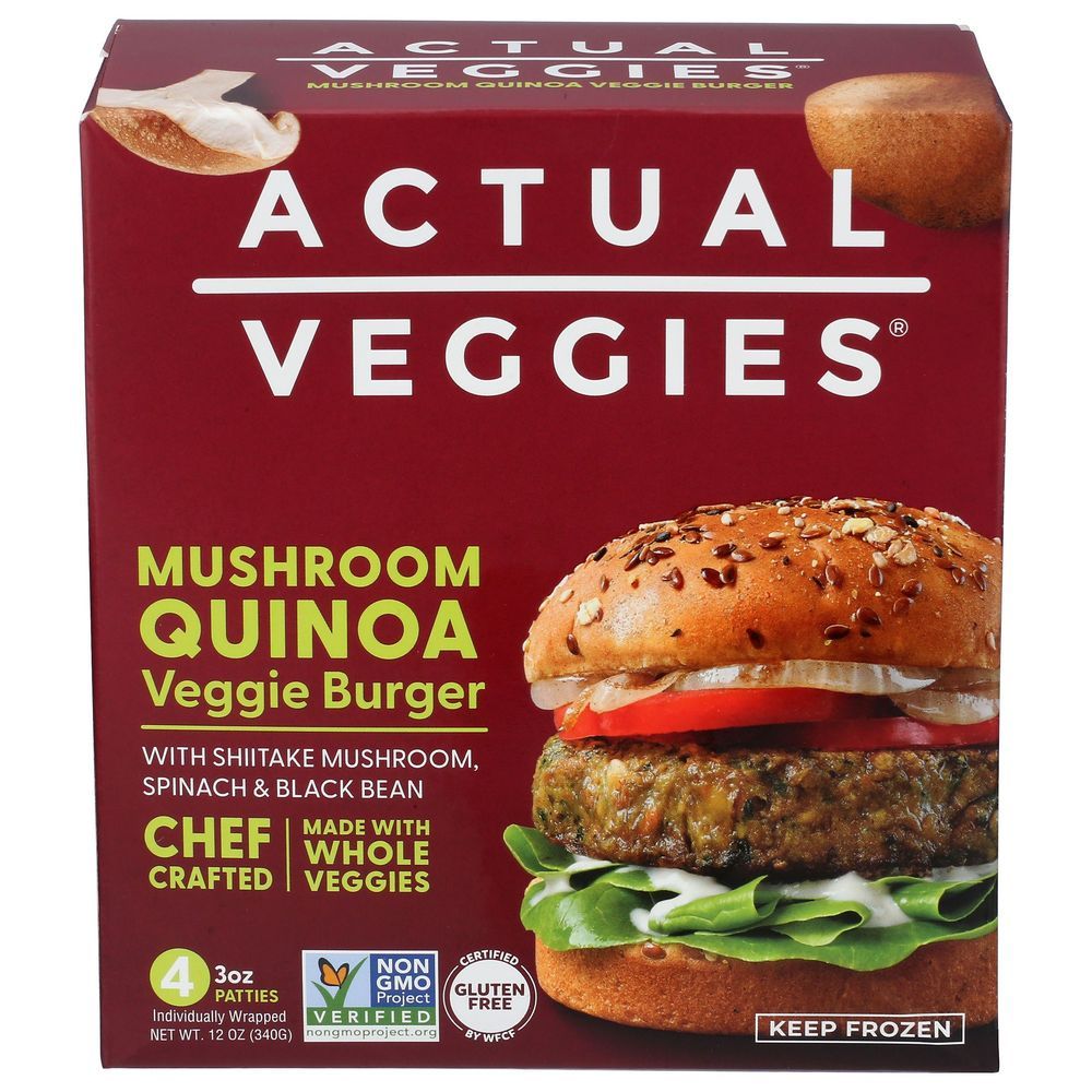 Actual Veggies Mushroom Quinoa Veggie Burger, 3 Ounce -- 24 Per Case
