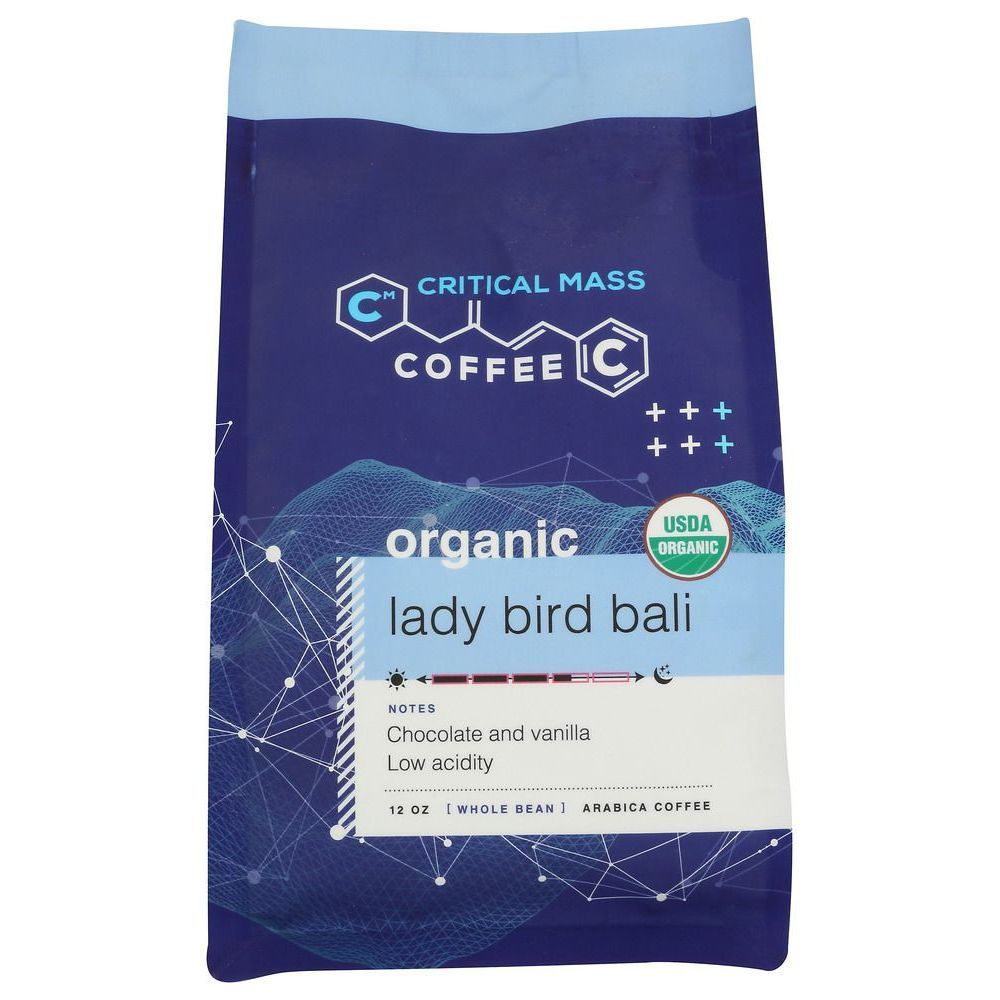 Critical Mass Coffee Organic Lady Bird Bali Whole Bean Arabica Coffee, 12 Ounce -- 6 Per Case