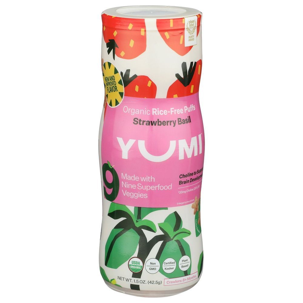 Yumi Organic Strawberry Basil Puffs, 1.5 Ounce -- 6 Per Case