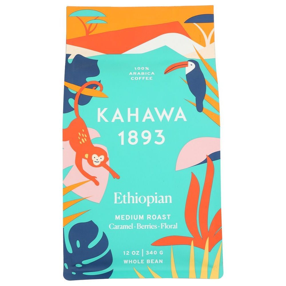 Kahawa 1893 Ethiopian Medium Roast Whole Bean Coffee, 12 Ounce -- 6 Per Case