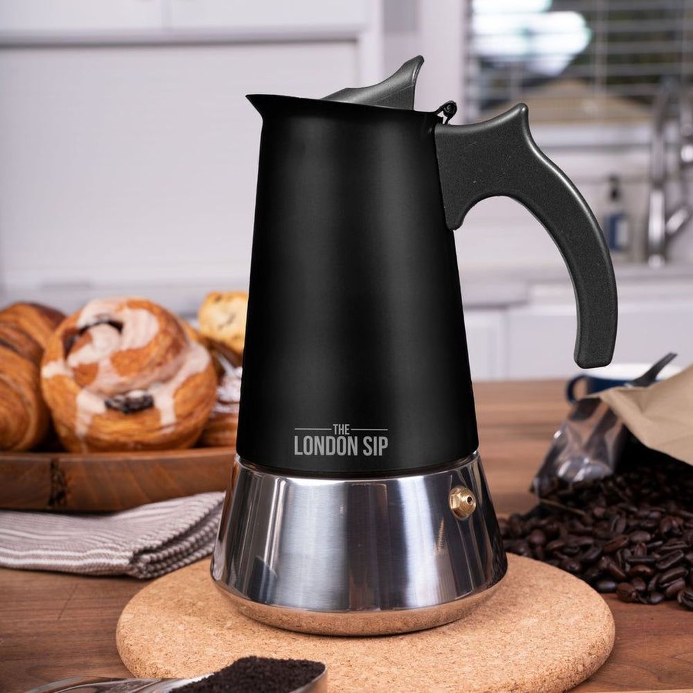 London Sip Stainless Steel Black Stovetop 6 Cup Espresso Maker