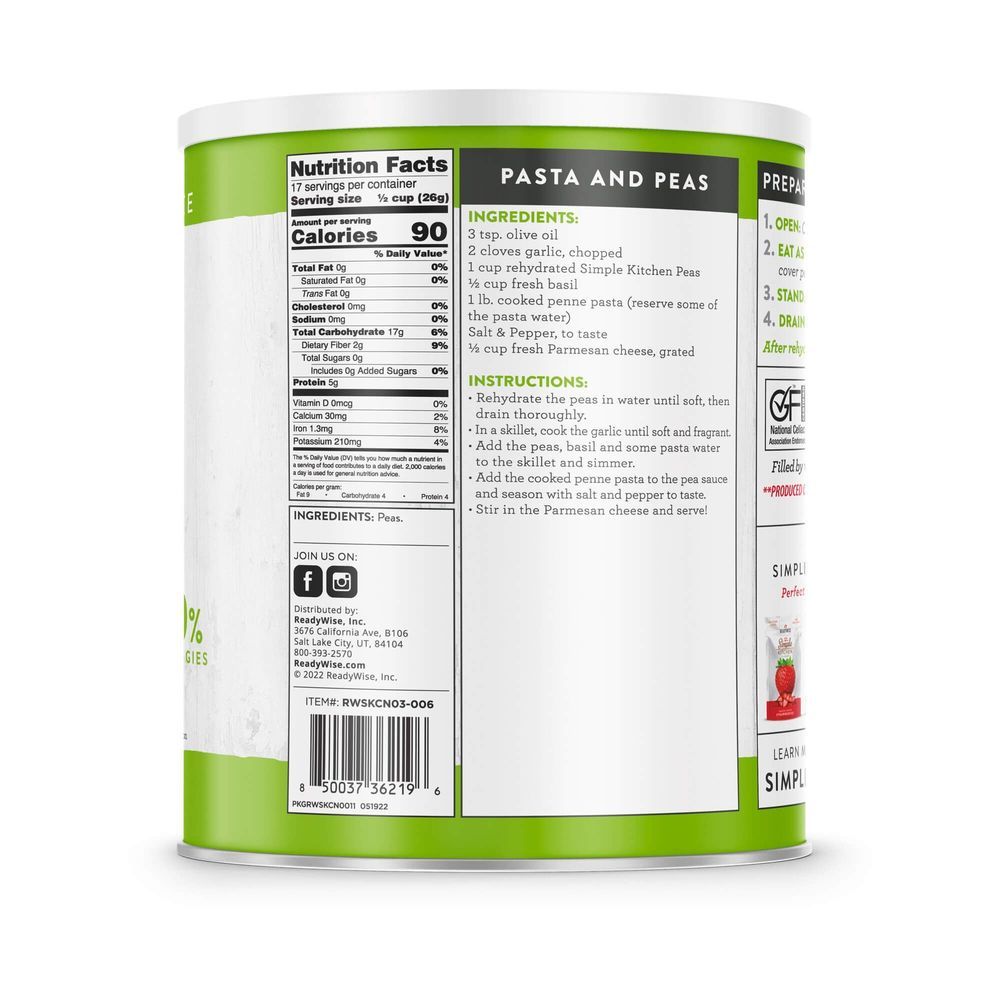 Simple Kitchen Freeze-dried Peas, 17 Servings -- 6 Per Case