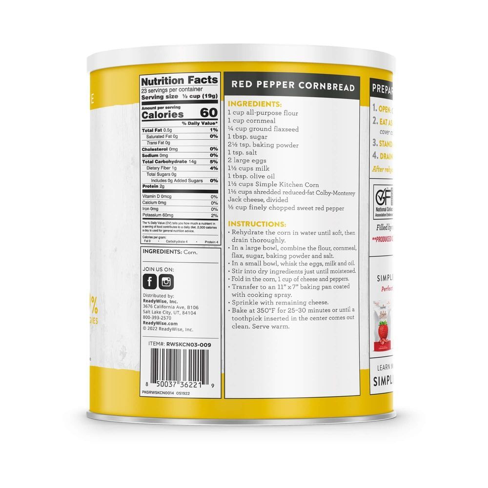 Simple Kitchen Freeze-dried Corn, 23 Servings -- 6 Per Case