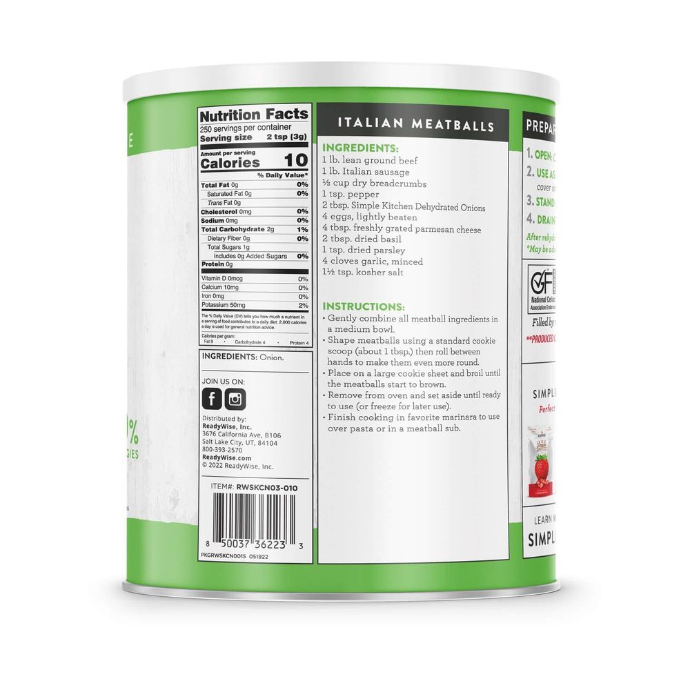 Simple Kitchen Dehydrated Chopped Onions, 250 Servings -- 6 Per Case