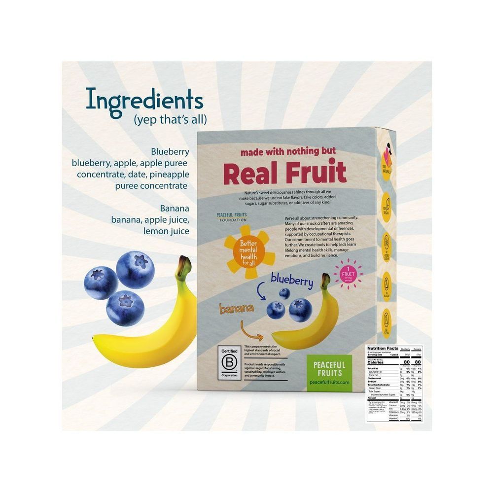 Peaceful Fruits Blueberry And Banana Fruit Tape, 3 Ounce -- 12 Per Case