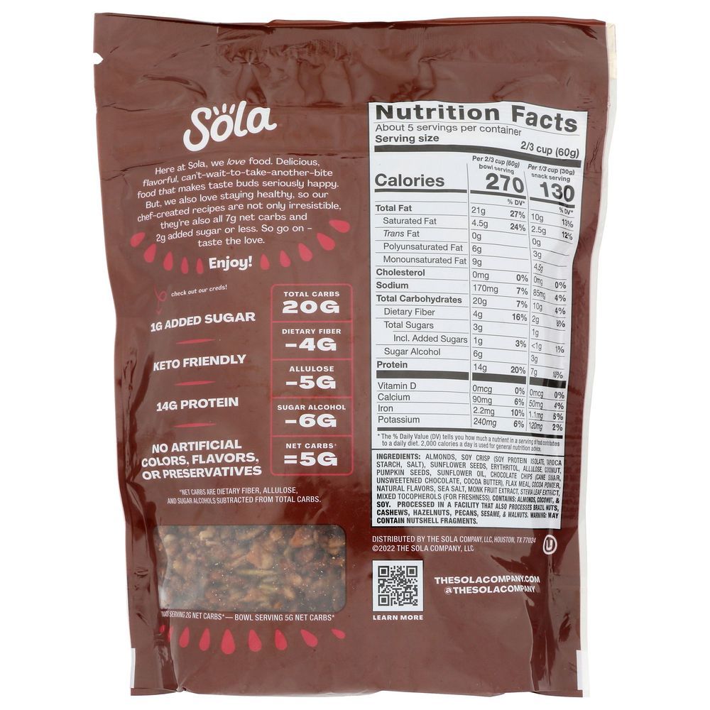 Sola Double Chocolate Granola, 11 Ounce -- 6 Per Case