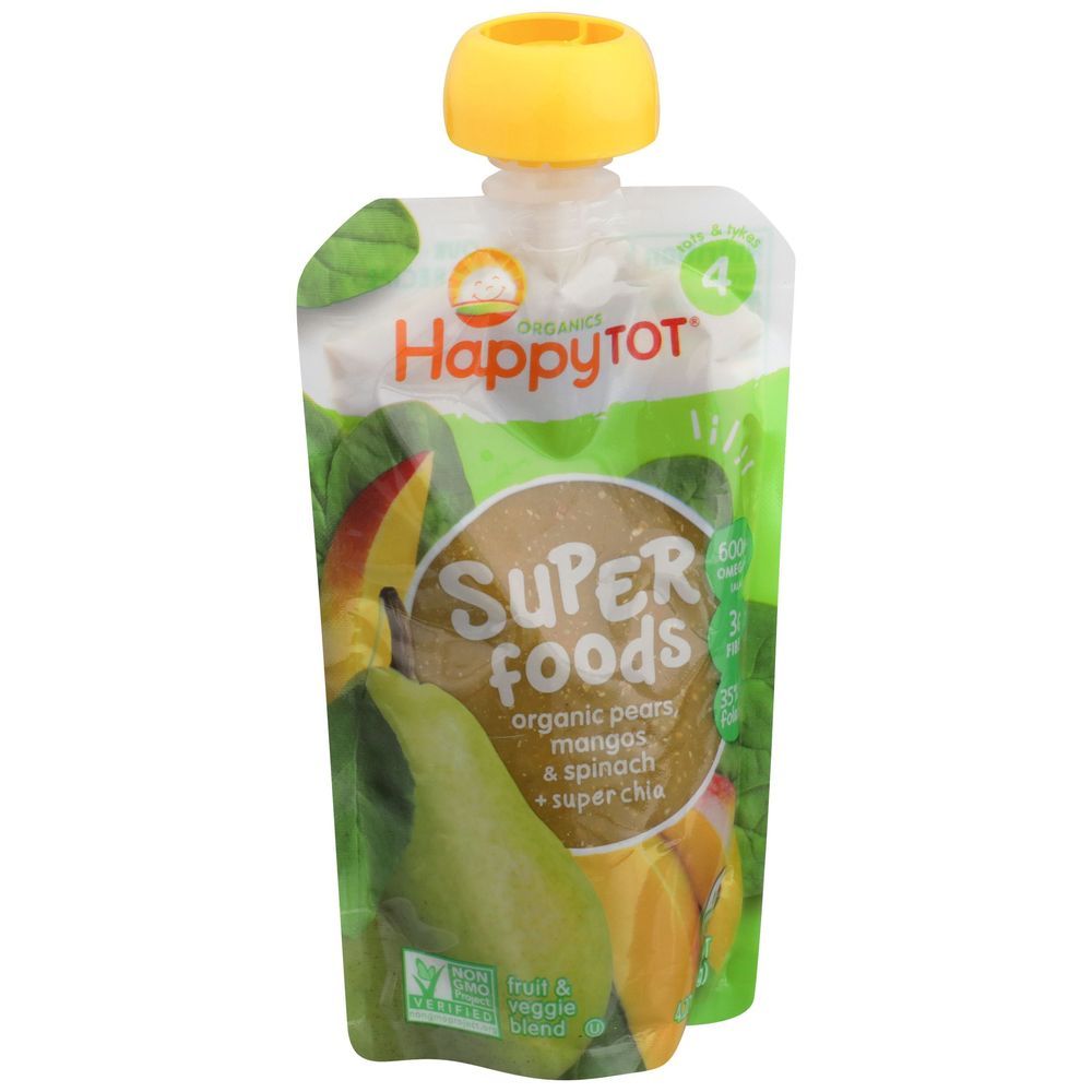 Happy Tot Super Morning Organic Pears Mangos And Spinach With Super Chia Pouch For Stage 4 Babies, 4.22 Ounce -- 16 Per Case
