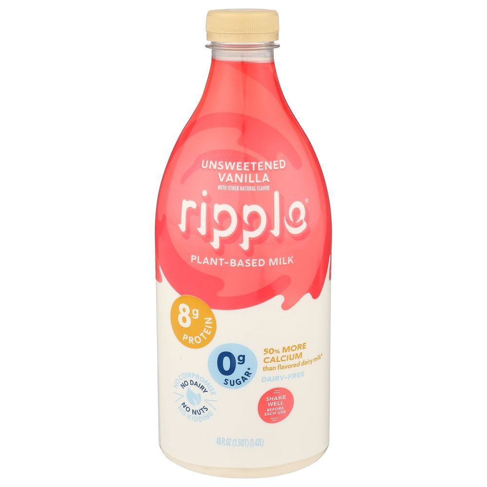 Ripple Vanilla Unsweetened Plant Based Milk, 48 Fluid Ounce -- 6 Per Case