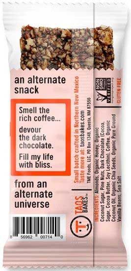 Taos Bakes Pinon Coffee Plus Dark Chocolate Energy Bar, 1.8 Ounce -- 12 Per Case