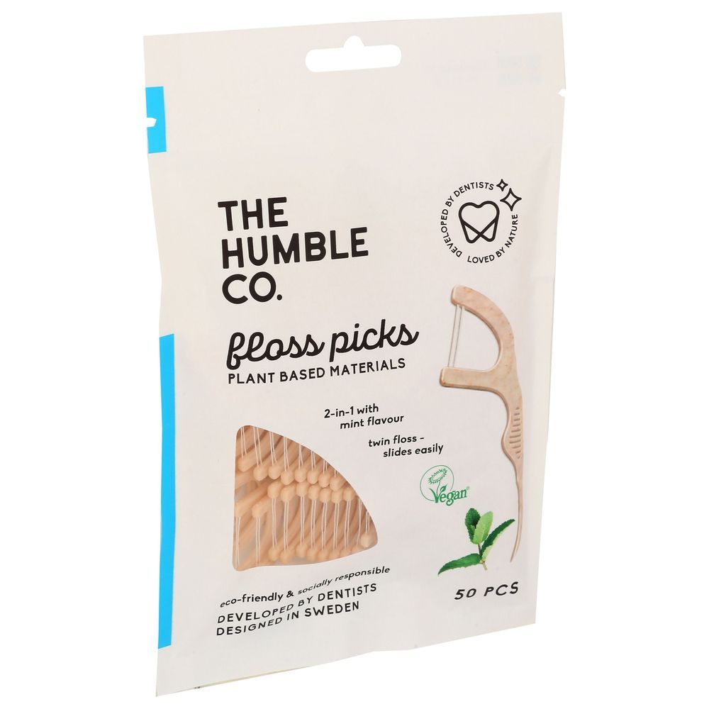 The Humble Co Eco Friendly 2 In 1 Mint Flavor Floss Picks, 50 Count -- 4 Per Case