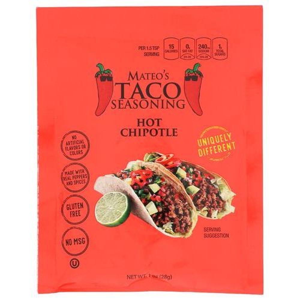 Mateo's Medium Hot Chipotle Taco Seasoning, 1 Ounce Packet -- 12 Per Case