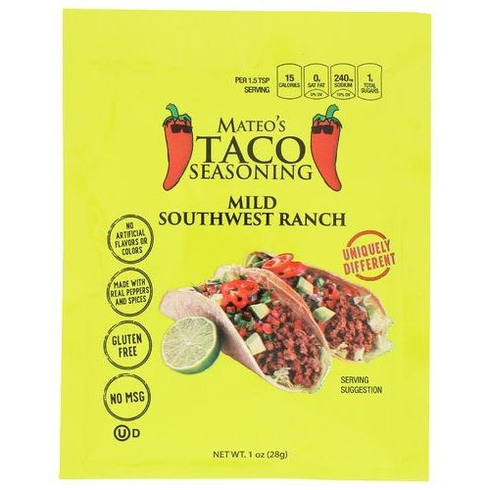 Mateo's Medium Mild Southwest Ranch Taco Seasoning, 1 Ounce Packet -- 12 Per Case