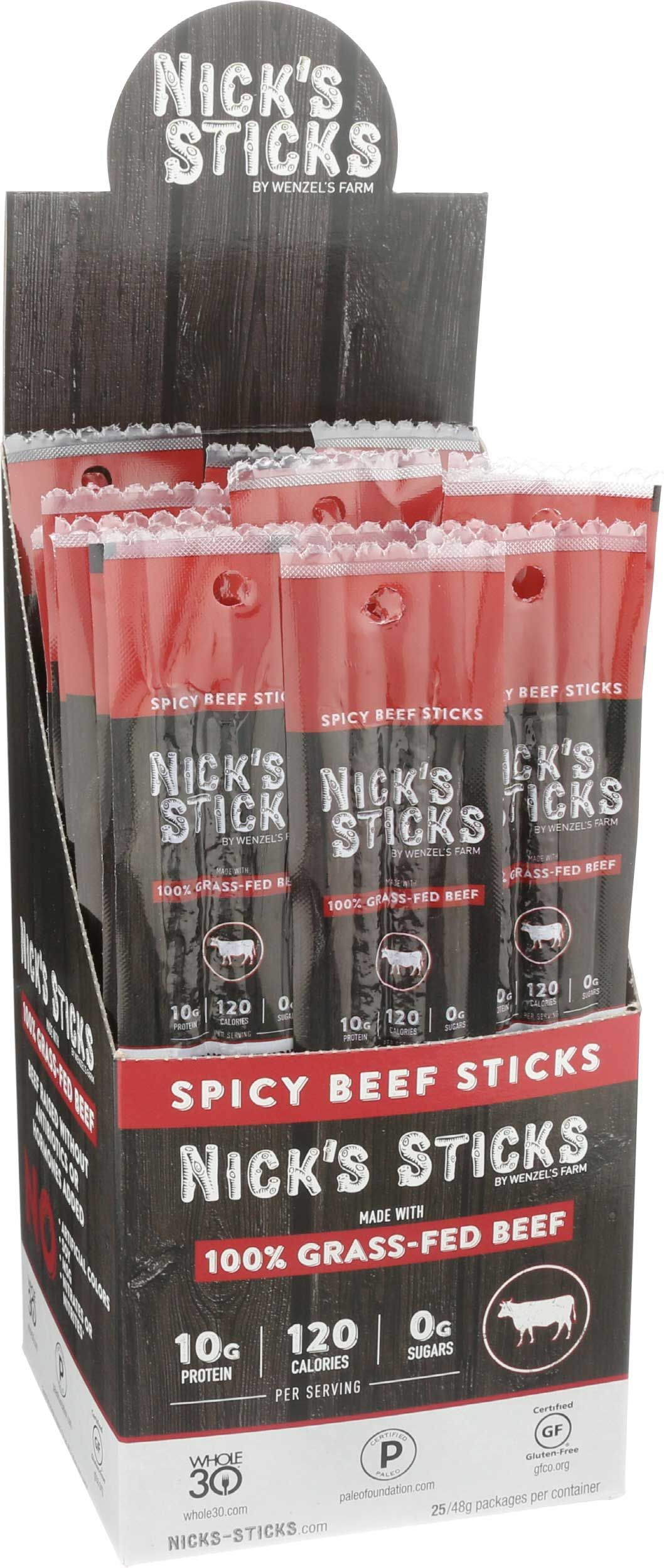 Nick's Sticks Grass Fed Spicy Beef Sticks, 1.7 Ounce -- 25 Per Case