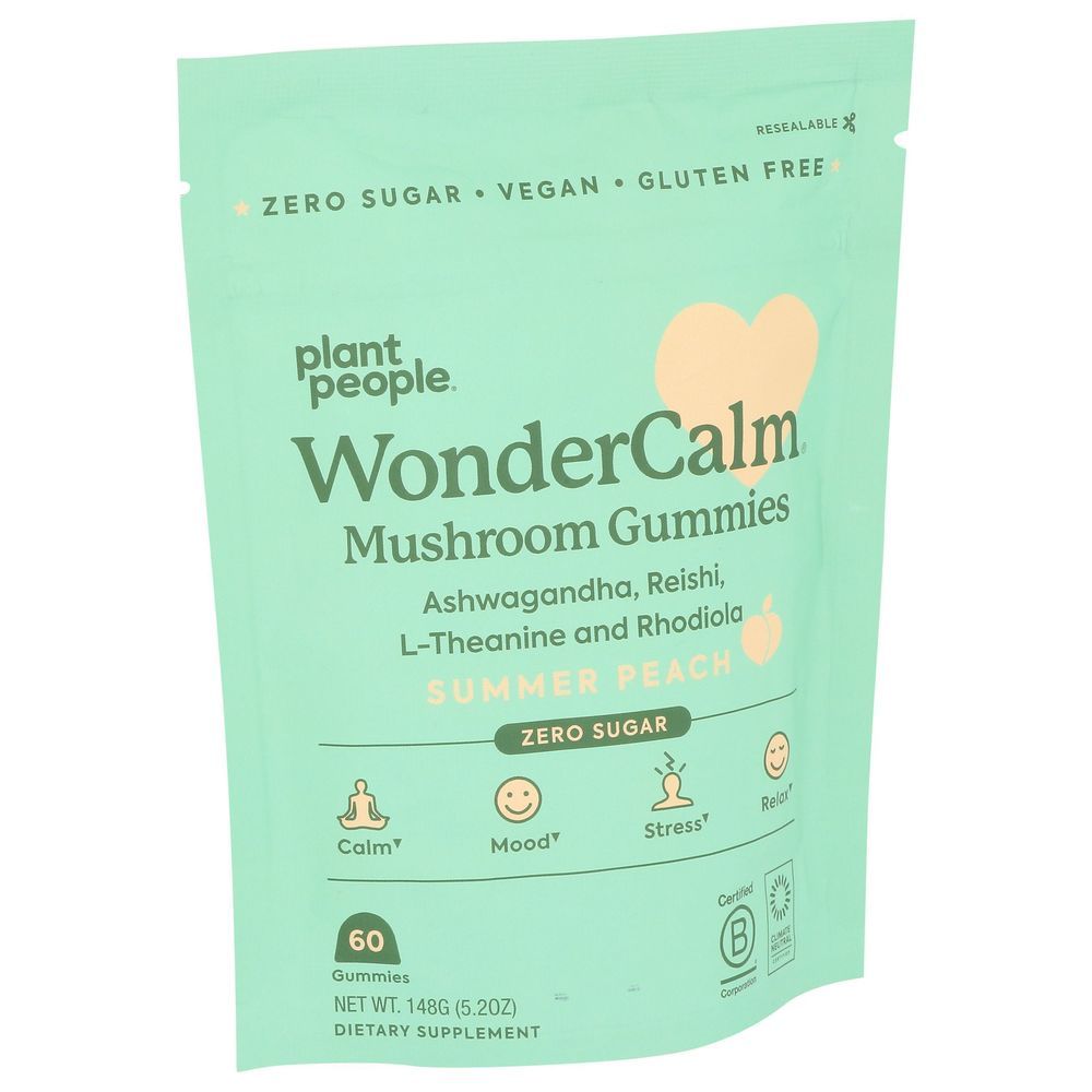 Plant People Wonder Calm Summer Peach Mushroom Gummies, 60 Count